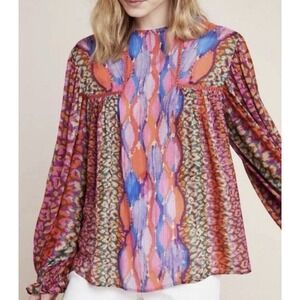Anthropologie Blank London Miranda Peasant Blouse Sz S Small Pink Colorful Boho